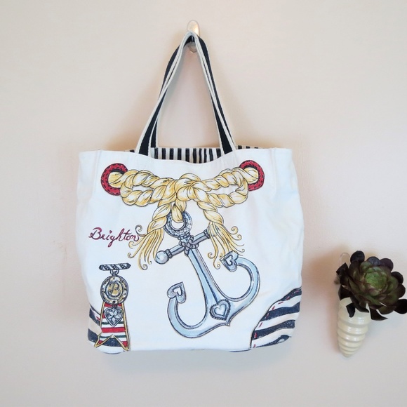 Brighton Handbags - Brighton White Canvas Painted Nautical Tote Bag